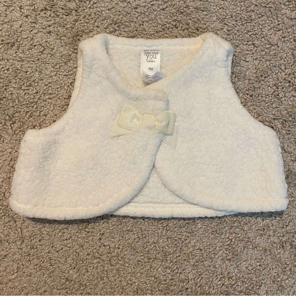 9M Baby Girl Sherpa Vest White Cream Ivory Soft and Cozy